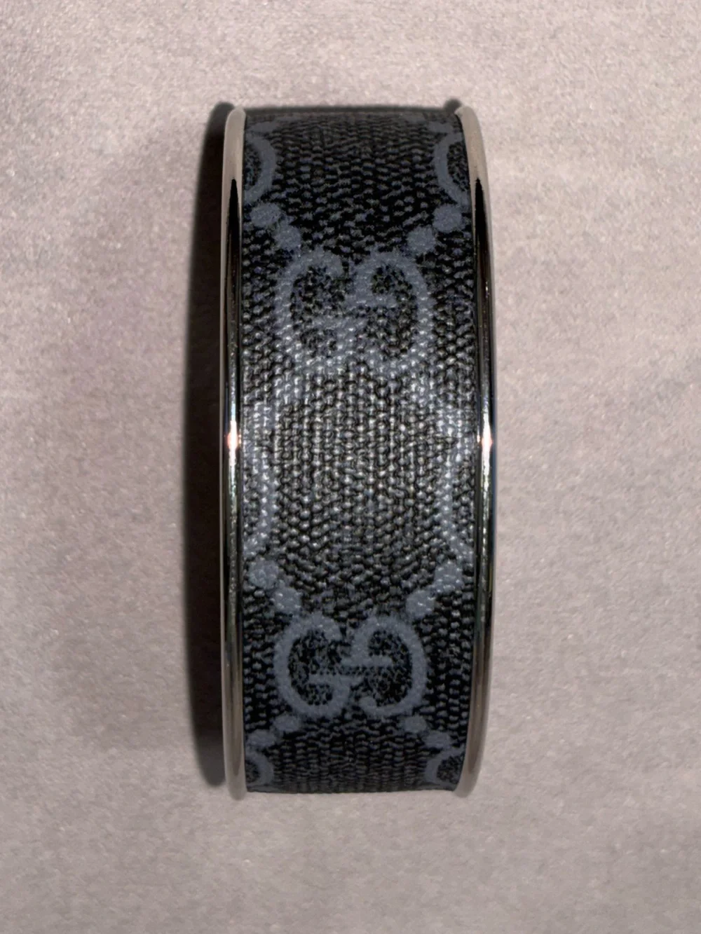 Black GG Patterned Cuff Bracelet - Sleek Silver Trim GG Monogram - Picture 4 of 6